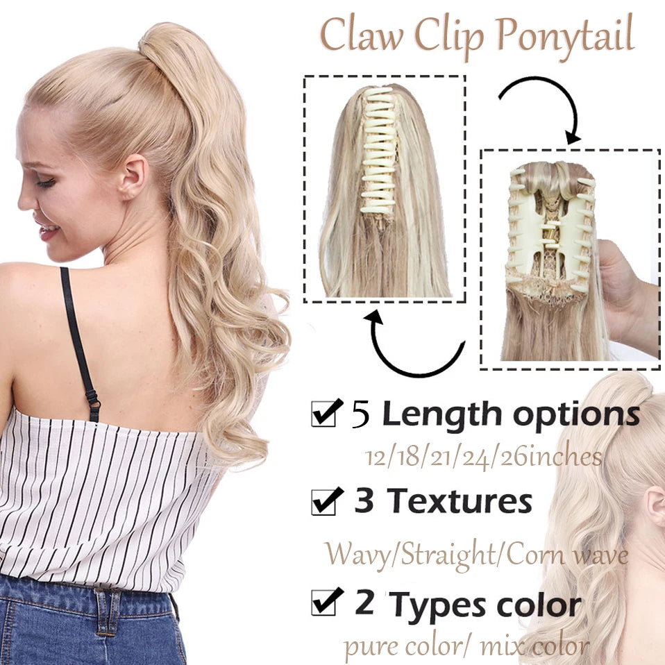 Synthetic 12-26Inch Claw Clip on Ponytail Hair Extension Ponytail Extension Hair for Women Pony Tail Hair Hairpiece