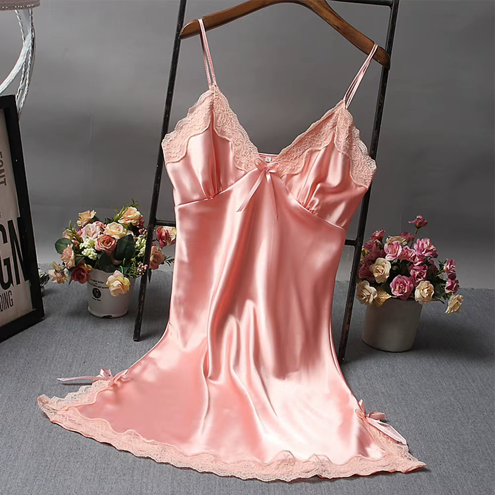 Women Sexy Satin Soft Nightdress Lace Lingerie Women Secret Clothes Sleepwear New Dress Ladies Wrap Dress Robe Sexy Underwear