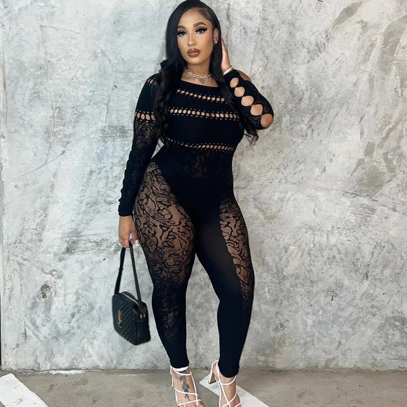 Hollow Out Sexy Curves Nightclub Party Transparent Super Elastic Mesh Playsuit Bodysuit Romper Ropa De Mujer Romper Jumpsuit