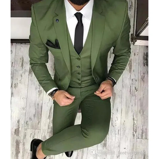Color: black, Size: XXL - Latest Olive Green Men Suits for Groom 3 Piece Classic Wedding Tuxedo Notched Lapel Best Man Slim Fit Blazer trajes de hombre