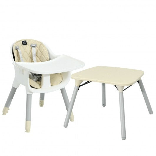 Conjunto de mesa y silla convertible 4 en 1 para bebé con cojín de PU - Beige - Color: Beige