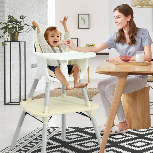 Conjunto de mesa y silla convertible 4 en 1 para bebé con cojín de PU - Beige - Color: Beige