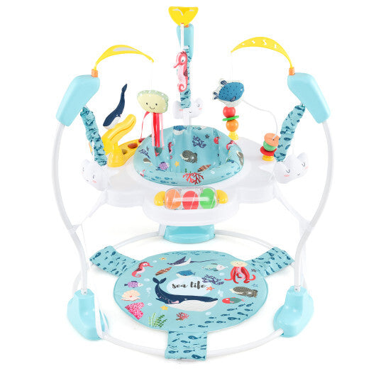 Centro de actividades para bebés con platillo saltarín de altura ajustable y juguetes interactivos - Azul claro - Color: Azul claro