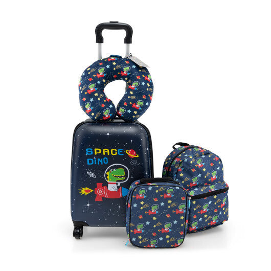 Juego de 5 maletas para niños con mochila, almohada para el cuello, etiqueta con nombre y bolsa para el almuerzo, azul oscuro