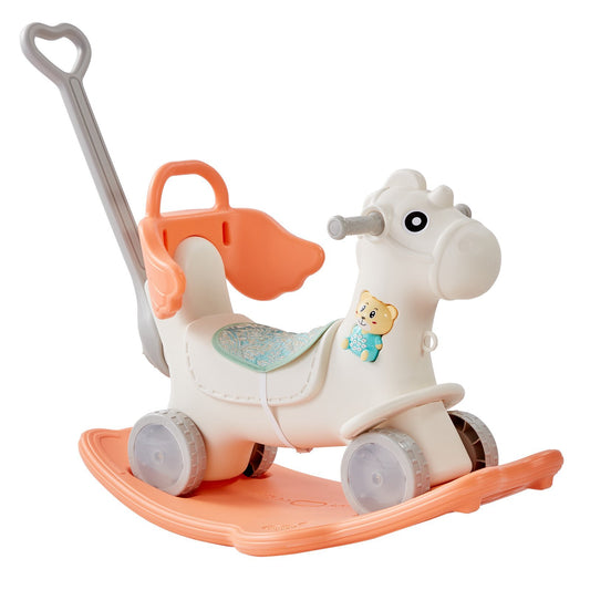 VEVOR Caballo balancín 4 en 1 para niños de 1 a 3 años, caballo balancín para bebés con tabla de equilibrio desmontable, asa de empuje y 4 ruedas suaves, soporta hasta 36 kg de HDPE, juguete para montar para niños con sonido, rojo