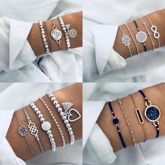 Conjuntos de pulseras y brazaletes geométricos bohemios para mujer con estrellas vintage 