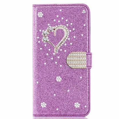 Color: PURPLE, Material: Acrylic - Wallet Leather Case For Samsung Galaxy S25 Ultra S24 FE S23 S22 S21 S20 Plus A35 A55 A13 A15 A16 A34 A54 Flip Flash Diamond