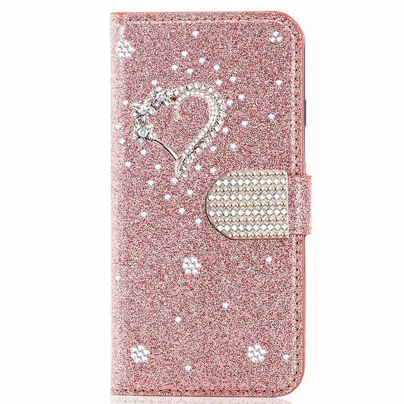 Color: Rose, Material: PVC - Wallet Leather Case For Samsung Galaxy S25 Ultra S24 FE S23 S22 S21 S20 Plus A35 A55 A13 A15 A16 A34 A54 Flip Flash Diamond