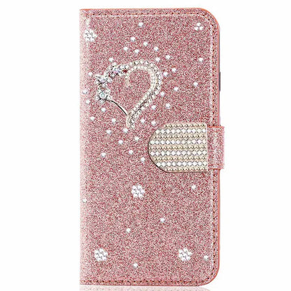 Color: Rose, Material: PVC - Wallet Leather Case For Samsung Galaxy S25 Ultra S24 FE S23 S22 S21 S20 Plus A35 A55 A13 A15 A16 A34 A54 Flip Flash Diamond