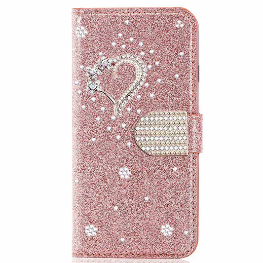 Color: Rose, Material: PVC - Wallet Leather Case For Samsung Galaxy S25 Ultra S24 FE S23 S22 S21 S20 Plus A35 A55 A13 A15 A16 A34 A54 Flip Flash Diamond