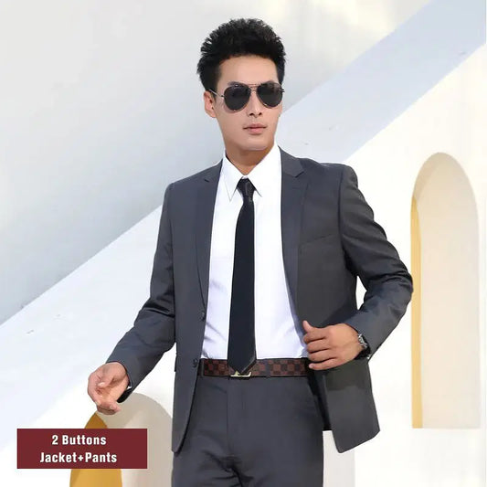 Color: green, Size: L - Men Suits Slim Fit Business Formal Casual Classic Suit Wedding Groom Party Prom Single Breasted Solid Color Black Gray Navy Blue