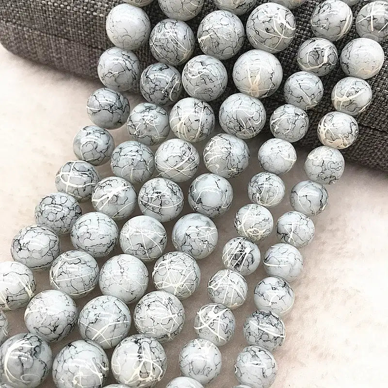Color: Pale pinkish gray, Item Diameter: 7mm - Wholesale 4/6/8/10mm Glass Beads Round Loose Spacer Beads Pattern For Jewelry Making DIY Bracelet Necklace