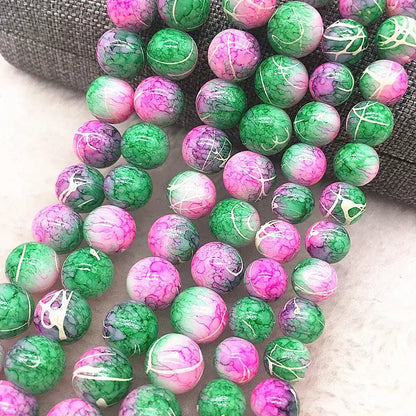 Color: Pale pinkish gray, Item Diameter: 7mm - Wholesale 4/6/8/10mm Glass Beads Round Loose Spacer Beads Pattern For Jewelry Making DIY Bracelet Necklace
