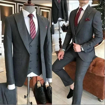 Color: Navy Blue, Size: XL, Ships From: CHINA - Groom Wear 3 Pieces Gray Men Suits 2021 Slim Fit Peak Lapel One Button Tailor Made Terno Masculino (Jacket+Pants+Vest+Tie?