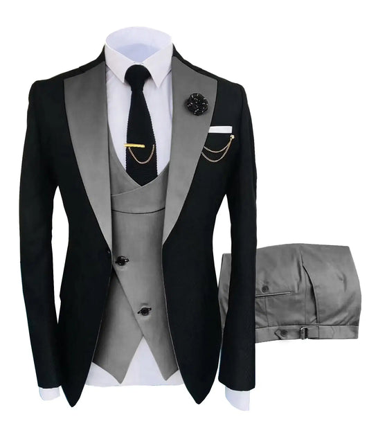 Color: GRAY, Size: One Size - New Costume Homme Popular Clothing Luxury Party Stage Men's Suit Groomsmen Regular Fit Tuxedo 3 Peice Set Jacket+Trousers+Vest