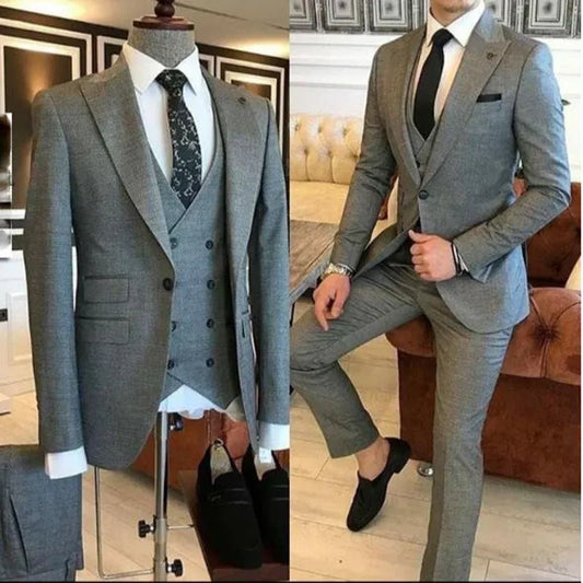 Color: Navy Blue, Size: XL, Ships From: CHINA - Groom Wear 3 Pieces Gray Men Suits 2021 Slim Fit Peak Lapel One Button Tailor Made Terno Masculino (Jacket+Pants+Vest+Tie?