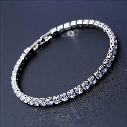 Pulsera de tenis de circonita cúbica de 4 mm con cadena de eslabones para mujer 