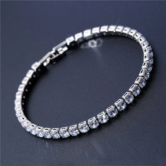 Pulsera de tenis de circonita cúbica de 4 mm con cadena de eslabones para mujer 