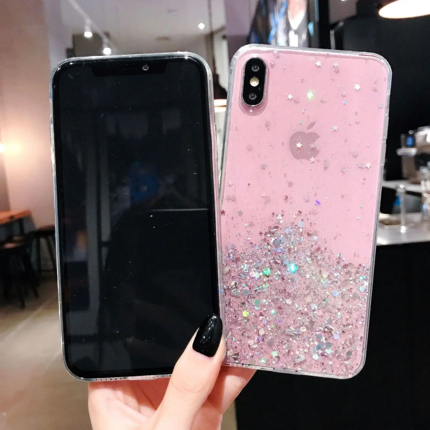 Color: black, Compatible-Phone Models: For iPhone XS Max - 16 Pro Max, Epoxy Resin Case, iPhone 15 Case with Sequins, Epoxy Case, iPhone 14 Case, Glitter Girls Designs, 13 Pro Max, 15Pro