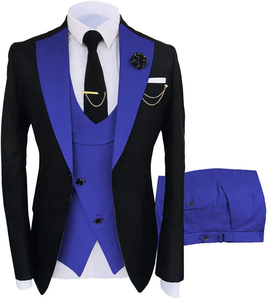 Color: PURPLE, Size: L - Mens Suit 3 Pieces Formal Fashion Solid Flat Color Tuxedos Jacket Wedding Groom Navy Burgundy(Blazer+Vest+Pants)