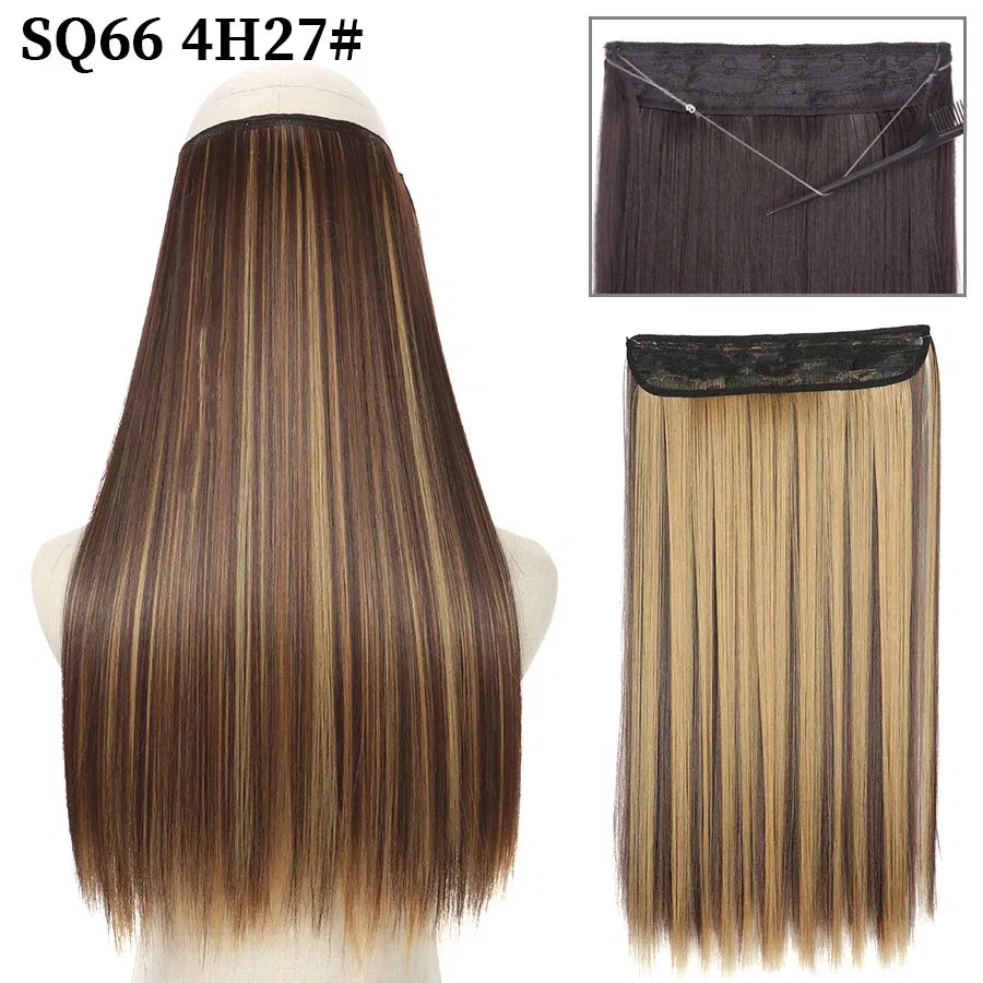 Color: T1B/33/27, Stretched Length: 32inches, Ships From: CHINA - Synthetic Natural Wavy No Clip Fish Line Invisible Hair Extensions Mixed Color Blonde Black Artificial False Hair Piece ForWomen
