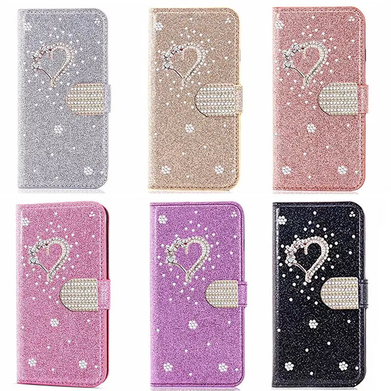 Color: PURPLE, Material: Acrylic - Wallet Leather Case For Samsung Galaxy S25 Ultra S24 FE S23 S22 S21 S20 Plus A35 A55 A13 A15 A16 A34 A54 Flip Flash Diamond