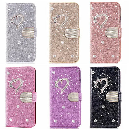 Color: PURPLE, Material: Acrylic - Wallet Leather Case For Samsung Galaxy S25 Ultra S24 FE S23 S22 S21 S20 Plus A35 A55 A13 A15 A16 A34 A54 Flip Flash Diamond