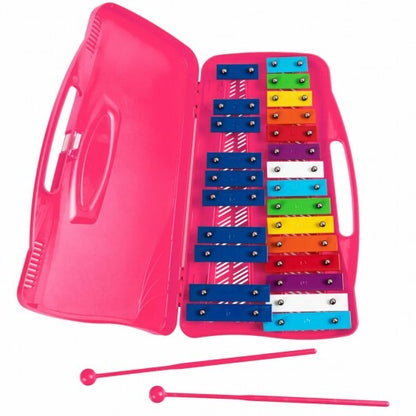 25 Notes Kids Glockenspiel Chromatic Metal Xylophone-Pink