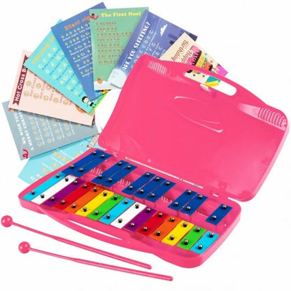 25 Notes Kids Glockenspiel Chromatic Metal Xylophone-Pink