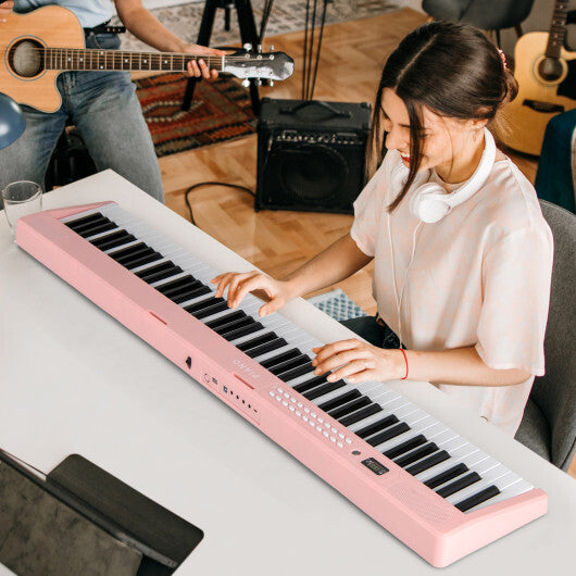 88 Key Foldable Electric Keyboard Piano with Wireless MIDI and Dual Speakers-Pink - Color: Pink