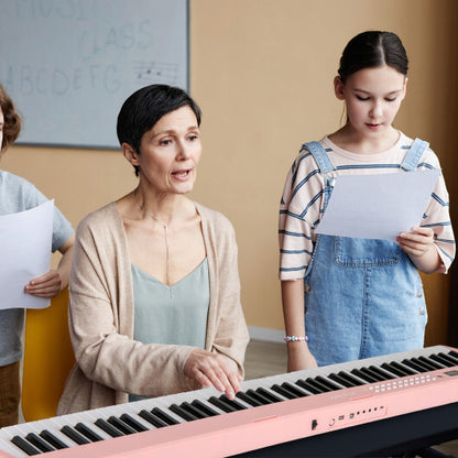 88 Key Foldable Electric Keyboard Piano with Wireless MIDI and Dual Speakers-Pink - Color: Pink