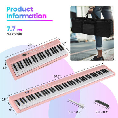 88 Key Foldable Electric Keyboard Piano with Wireless MIDI and Dual Speakers-Pink - Color: Pink