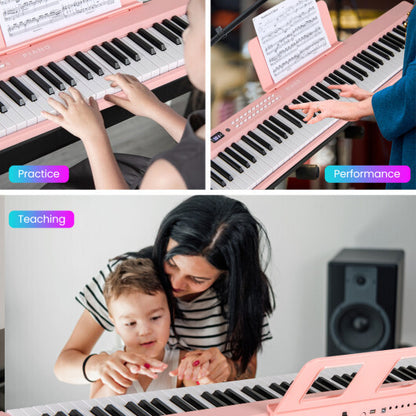 88 Key Foldable Electric Keyboard Piano with Wireless MIDI and Dual Speakers-Pink - Color: Pink