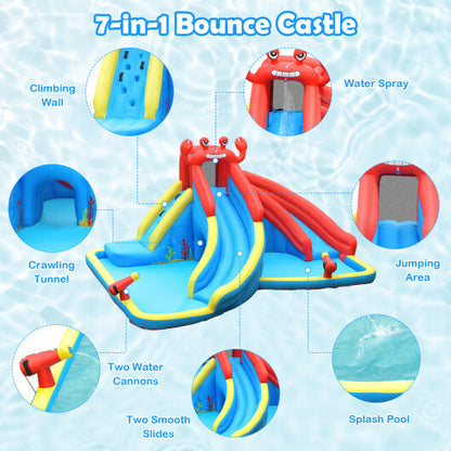 Inflatable Water Slide Bounce House with Water Cannon with 680W Blower - Color: Navy
