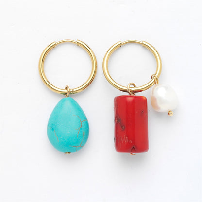 Pendientes de aro con gemas y perlas mixtas