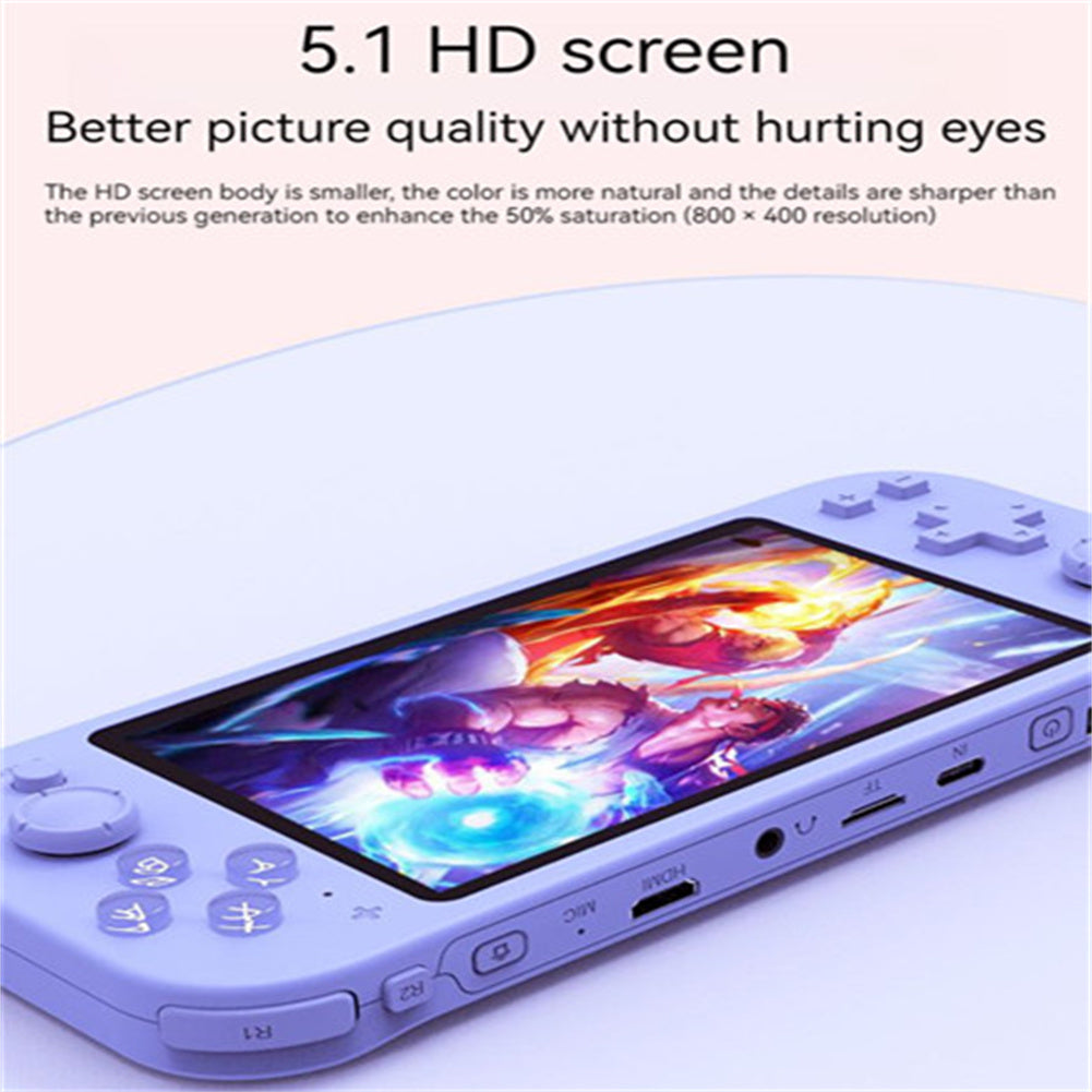 Gr3000 Handheld Game Console 5.1-inch Type-c Interface Retro Game Console Compatible for Fc/gba/gbc/md/nes/sfc/ps Purple