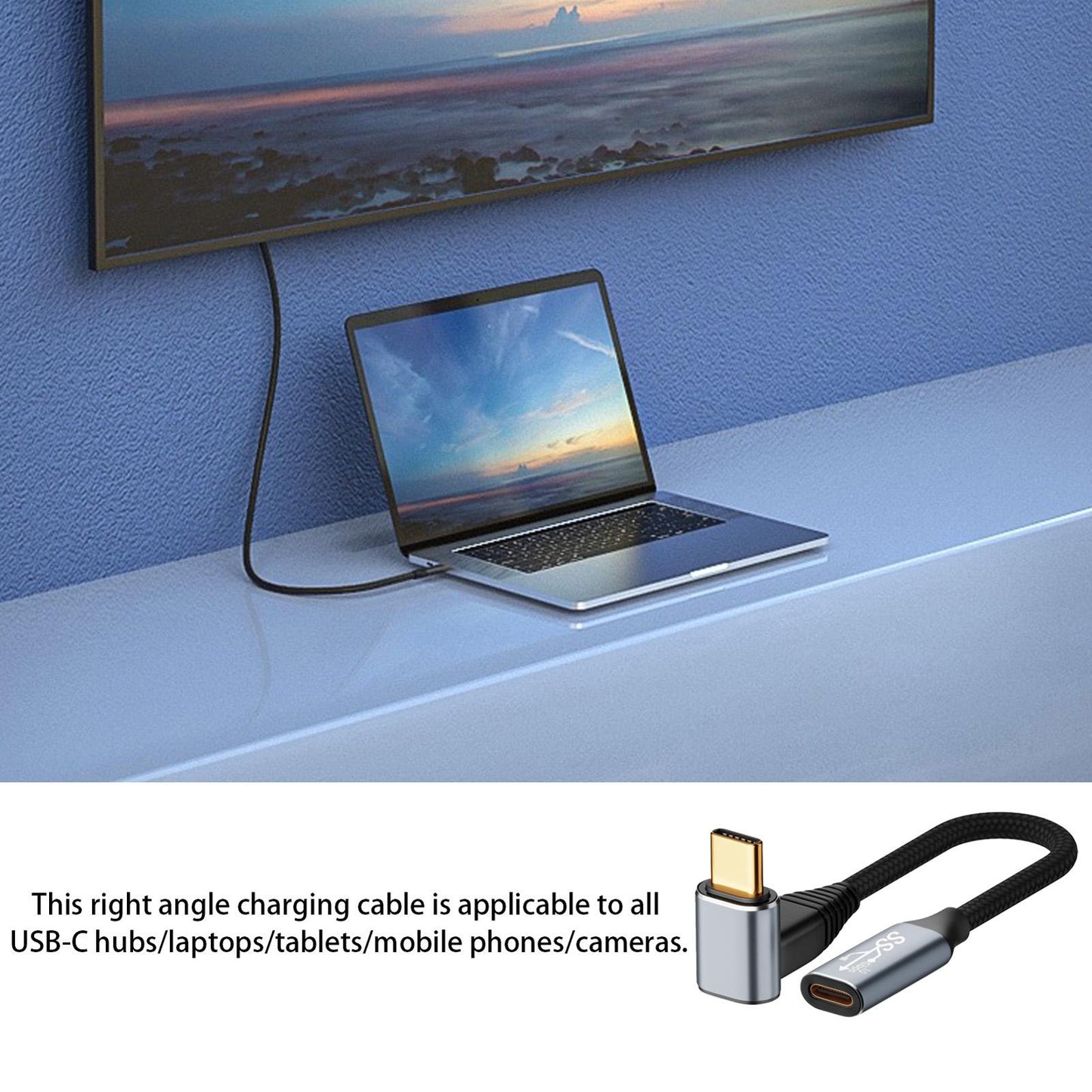 Hd Video Output Cable 100w 10gbps Usb-c 3.1 Full-featured Three-dimensional Elbow Cable Compatible For Steam Deck C Male to C Male 0.5m
