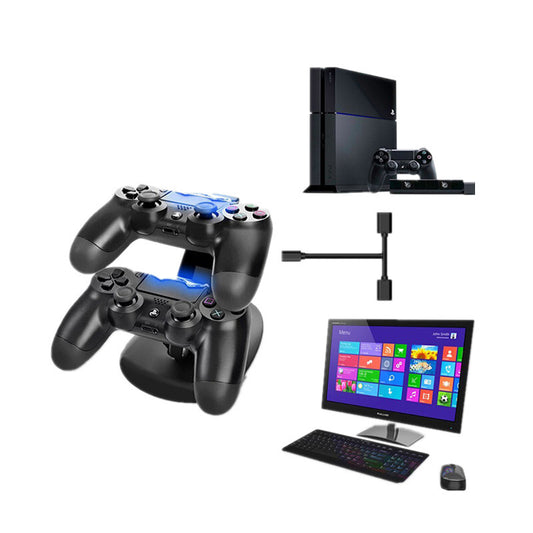 Base de carga para mando con indicador LED y doble puerto USB compatible con PS4 Pro/PS4 (negro)