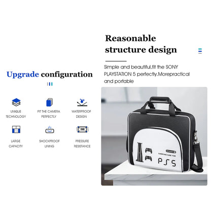 Hard Shell Carrying Case Organizer Compatible For Ps5 Game Console Travel Handbag Large Capacity Storage Bag Black and white 1110248