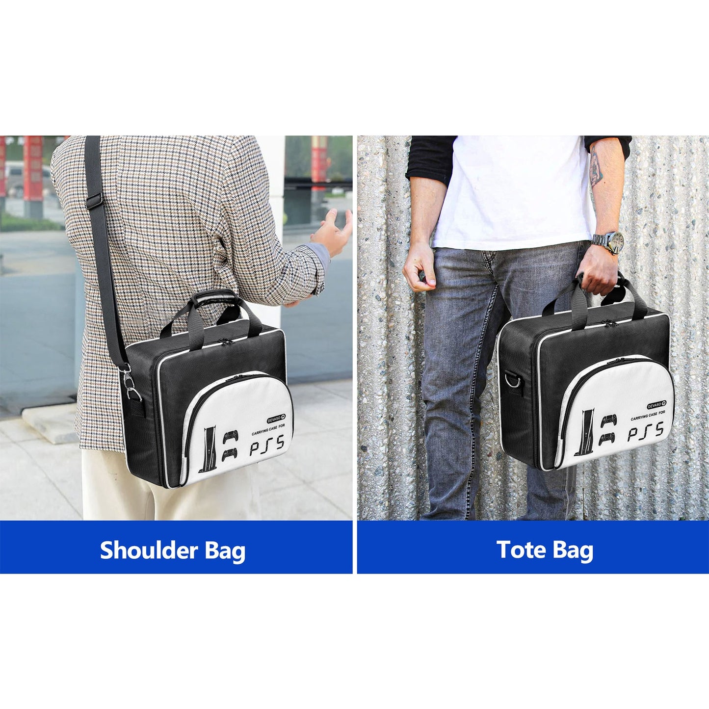 Hard Shell Carrying Case Organizer Compatible For Ps5 Game Console Travel Handbag Large Capacity Storage Bag Black and white 1110248