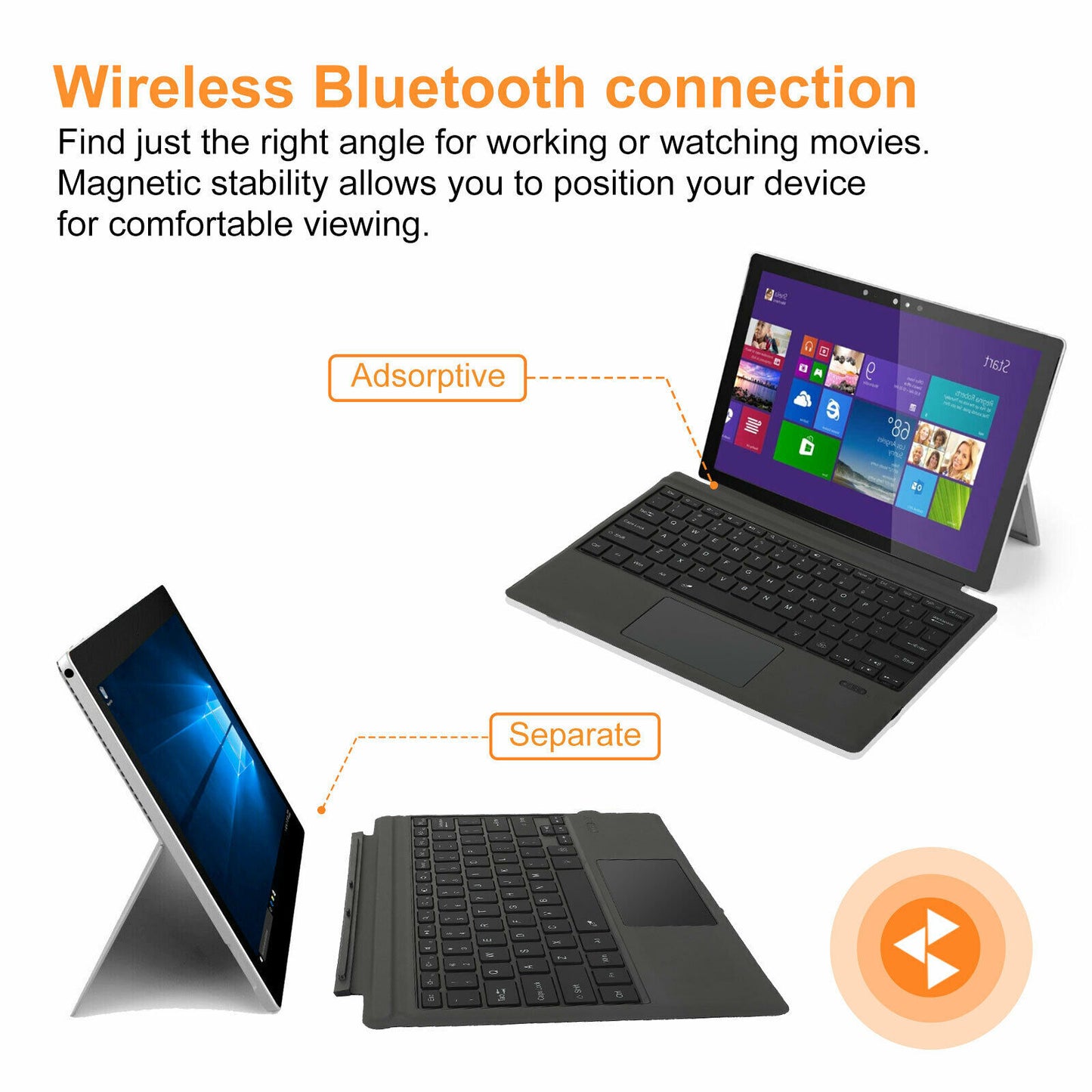 Ft-1089d Wireless Bluetooth Keyboard with Touchpad Backlit for Microsoft Surface Pro 3 4 5 6 7 Backlit Version