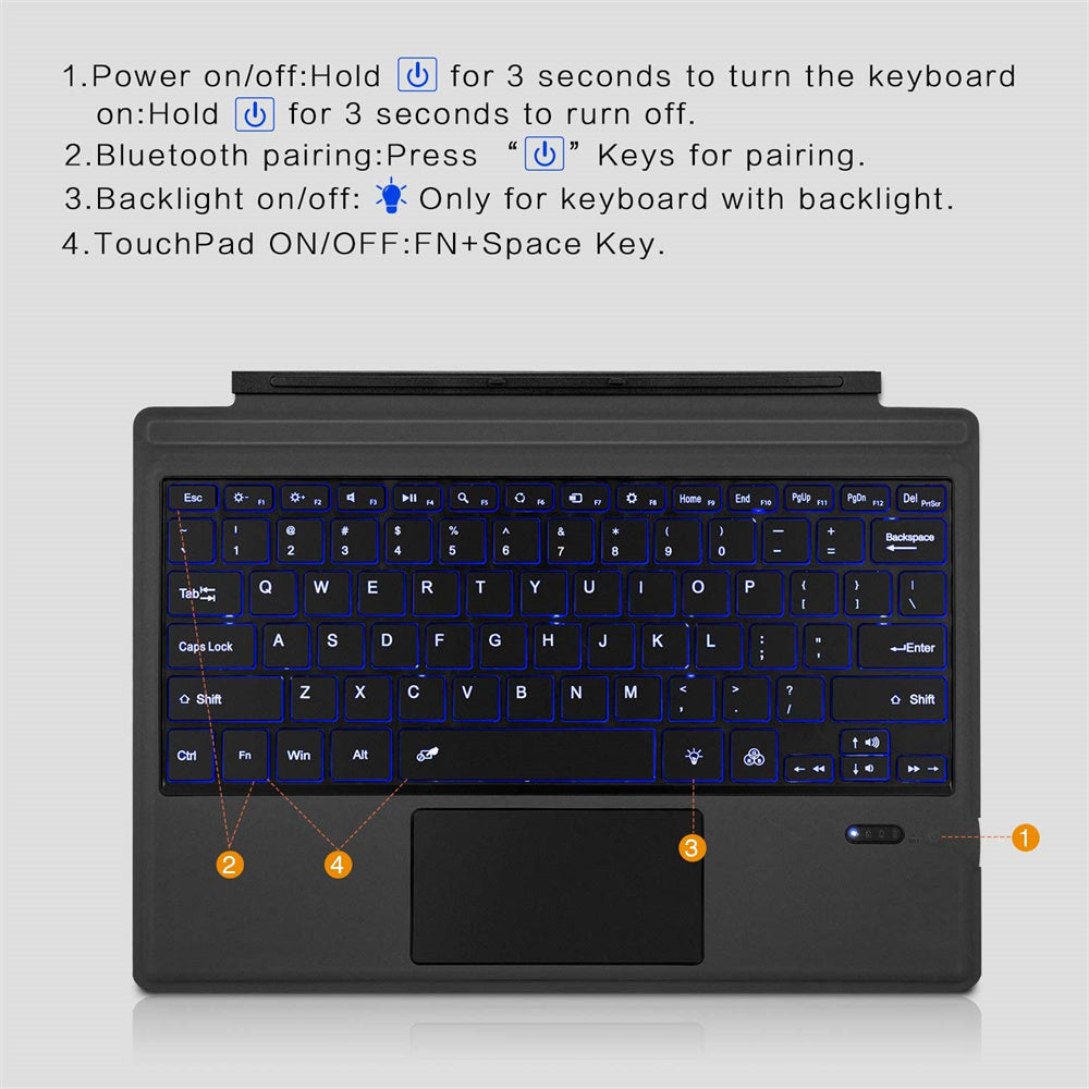 Ft-1089d Wireless Bluetooth Keyboard with Touchpad Backlit for Microsoft Surface Pro 3 4 5 6 7 Backlit Version