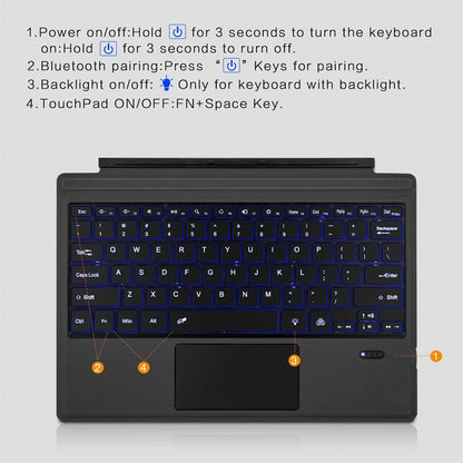 Ft-1089d Wireless Bluetooth Keyboard with Touchpad Backlit for Microsoft Surface Pro 3 4 5 6 7 Backlit Version