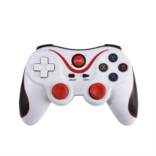 Mando de juego inalámbrico X3 compatible con sistemas Android e IOS. Admite botones personalizados. Mango de gamepad blanco con un solo botón en cruz.
