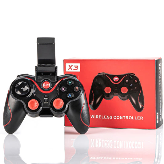 Mando de juego inalámbrico X3 compatible con sistemas Android e IOS. Admite botones personalizados. Mango de gamepad blanco con un solo botón en cruz.