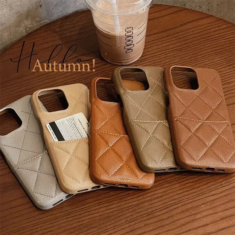 Color: Blue, Material: POLYESTER - Luxury Lattice Pattern Leather Cover for IPhone 16 15 14 13 Pro Max Credit Card Slot Holder Purse Wallet Shockproof Phone Case