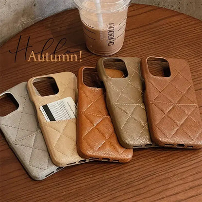 Color: Blue, Material: POLYESTER - Luxury Lattice Pattern Leather Cover for IPhone 16 15 14 13 Pro Max Credit Card Slot Holder Purse Wallet Shockproof Phone Case