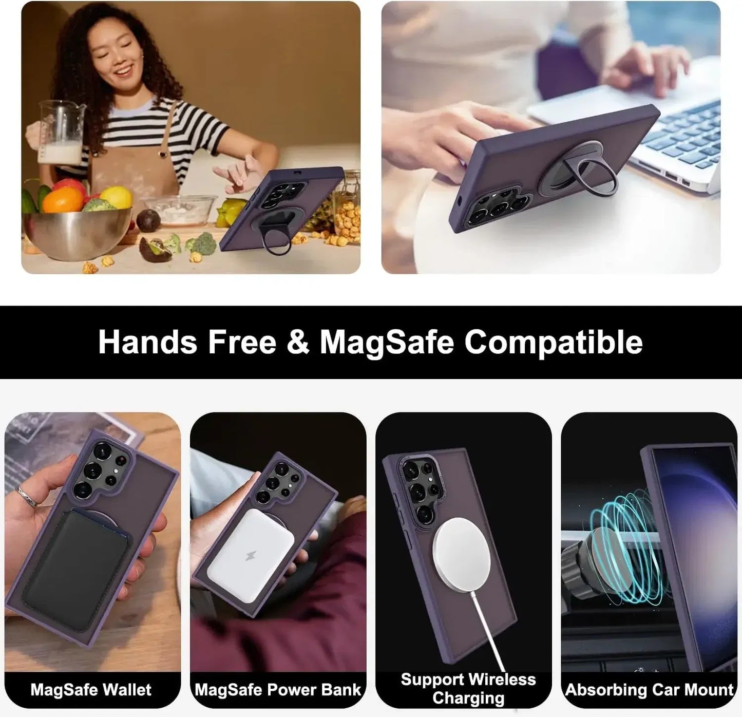 Material: nylon, Color: PURPLE - Luxury Magsafe Wireless Charging Case for Samsung S24 S23 S22 Ultra Plus Case Skin Feel Magnetic Shockproof S23 FE Cover