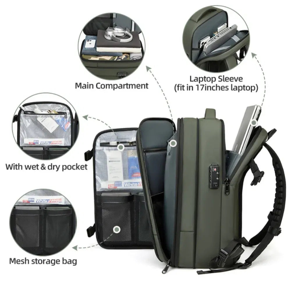 Color: NUDE - Vacpack Vacuum Compression Backpack Airback with Pump Men Waterproof Expandable Carry On Travel Backpack 17 inch Laptop Backpack