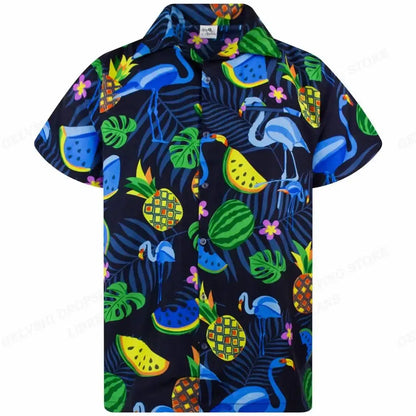 Color: MULTI, Size: M - Flamingo Hawaiian Shirts Beach Summer Men's Shirt Tropic Leaf 3D Print Shirts Men Women Fashion Blouse Short Sleeve Vocation